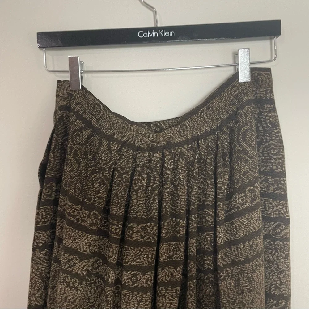[Jones New York] Vintage 100% Rayon Brown Printed Maxi Wrap Skirt